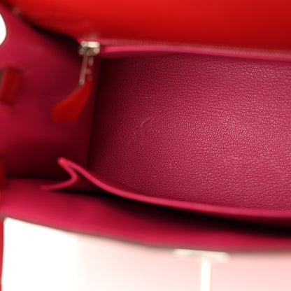 Hermes Madame Calfskin Verso Kelly Sellier 25 Rouge Piment Rose Shocking 12 of 13