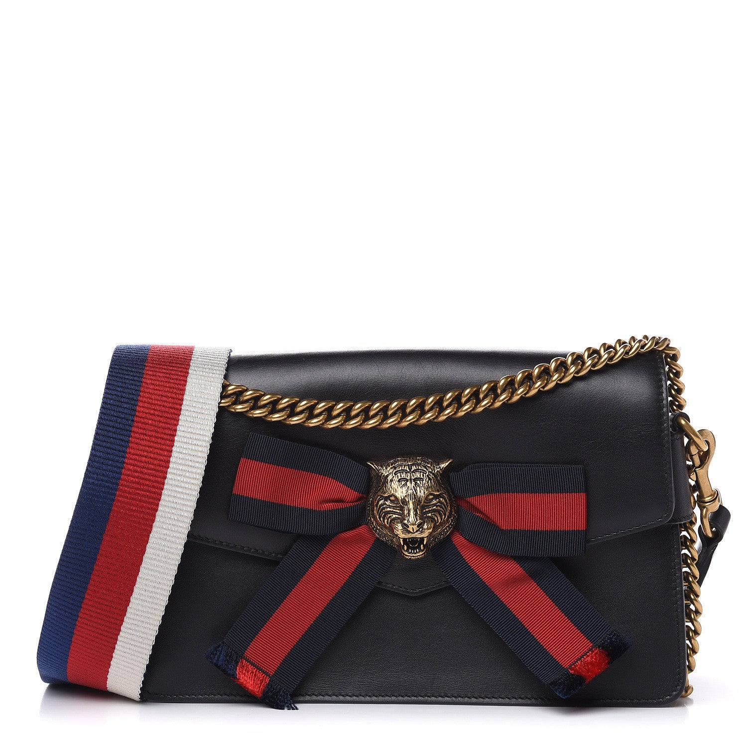 Gucci Nappa Sylvie Web Tiger Broadway Shoulder Bag Black 1 of 13