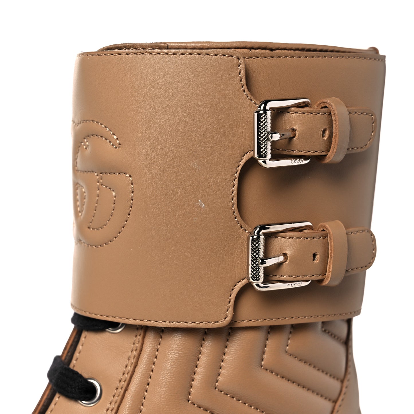 Nappa Frances GG Matelasse Platform Combat Boots 37 Natural Tan