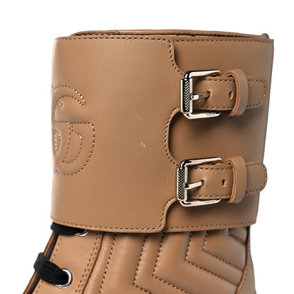 Gucci Nappa Frances GG Matelasse Platform Combat Boots 37 Natural Tan 10 of 11