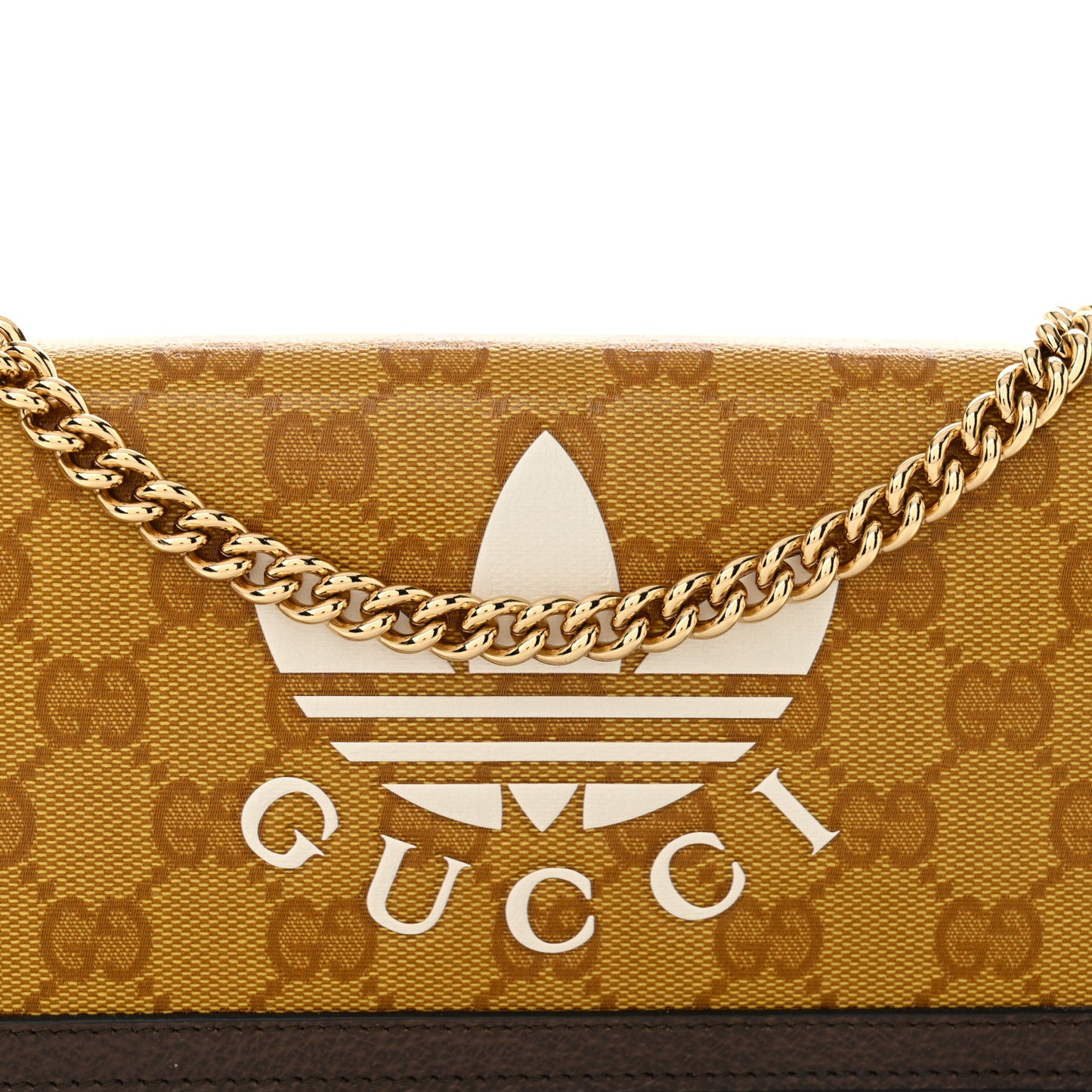 X ADIDAS Monogram Trefoil Embossed Wallet On Chain Brown
