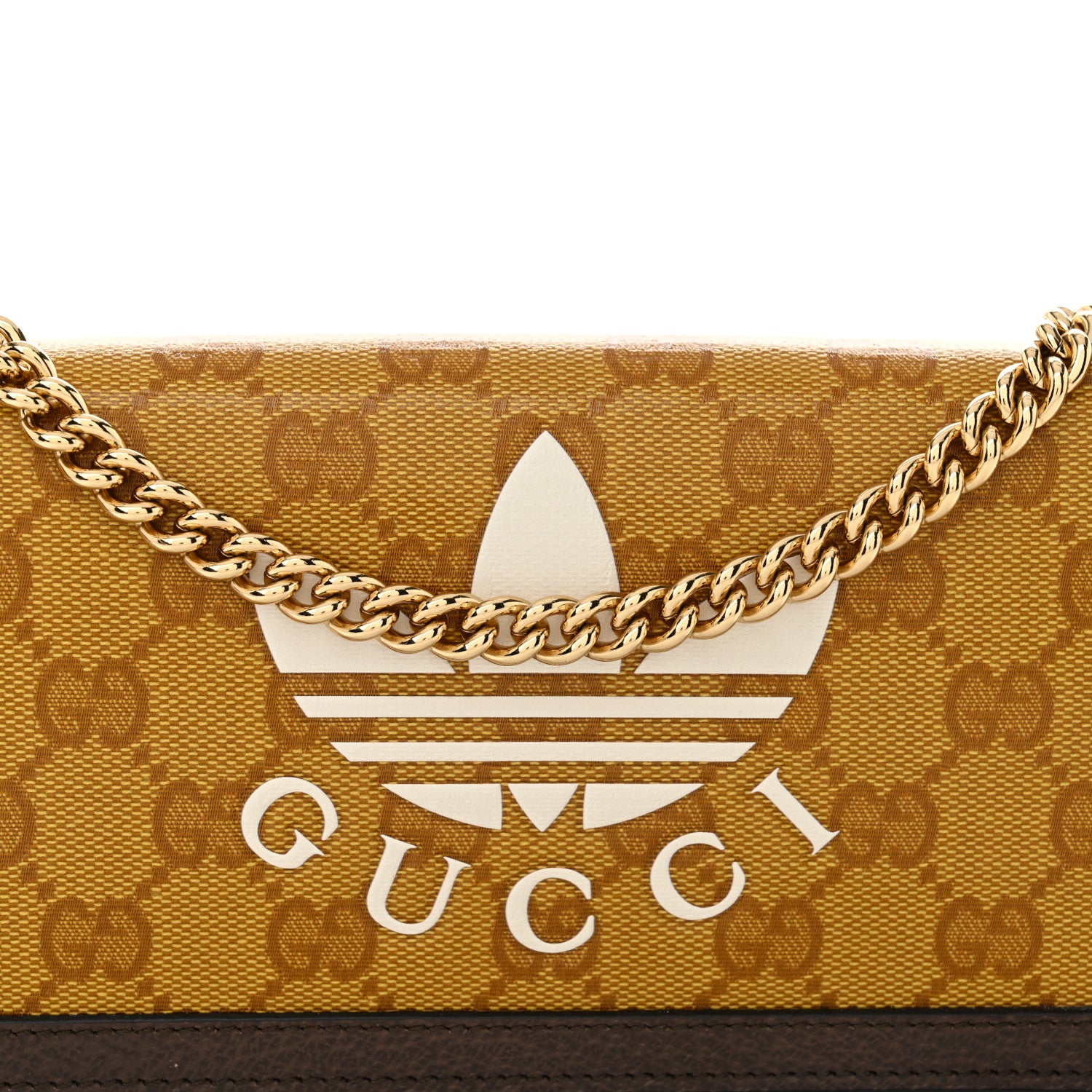 Gucci X ADIDAS Monogram Trefoil Embossed Wallet On Chain Brown 8 of 11