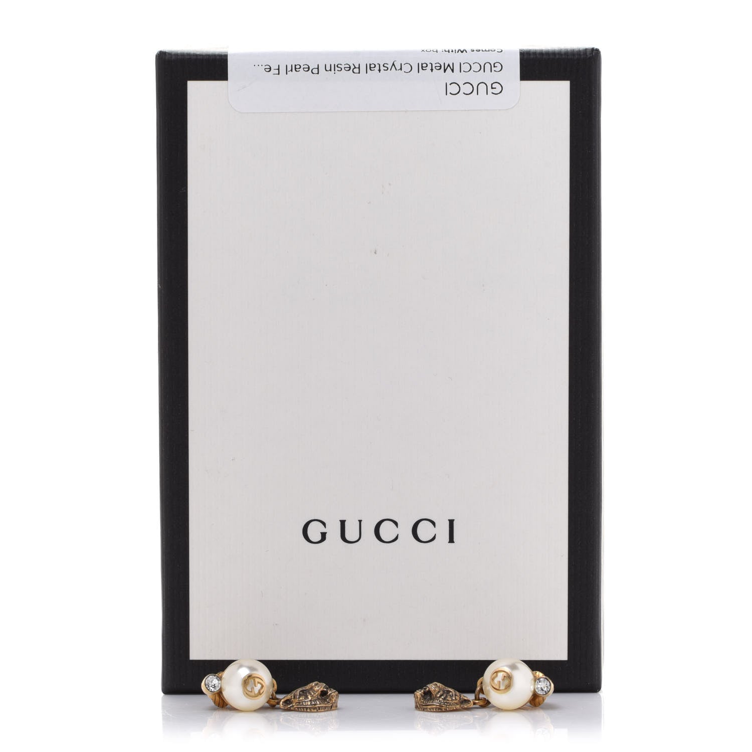 Gucci Metal Crystal Resin Pearl Feline Clip On Earrings Aged Gold 6 of 6