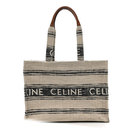 Celine Jacquard Striped Large Cabas Thais White Black 1 of 11