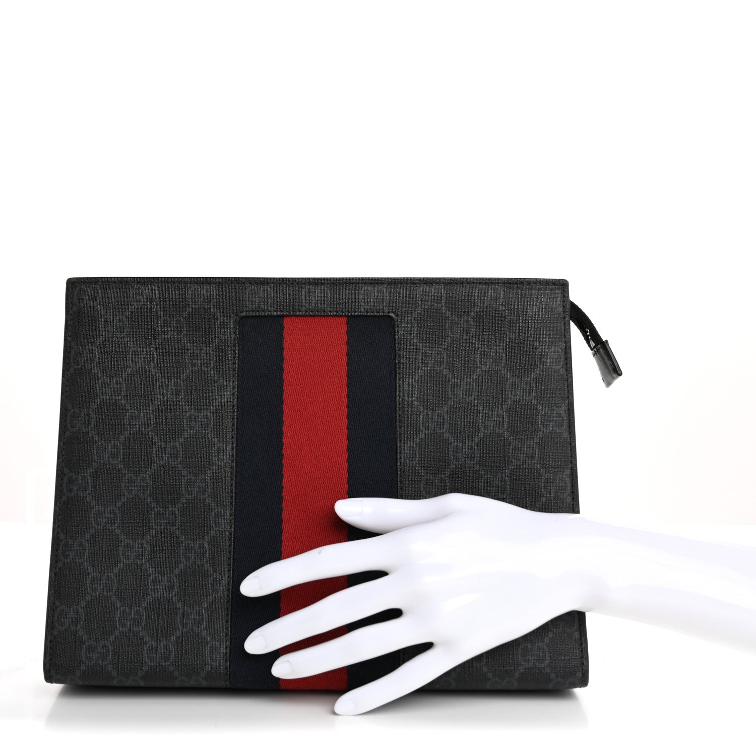 Gucci GG Supreme Monogram Selleria Calfskin Web New Web Cosmetic Case Black 2 of 10