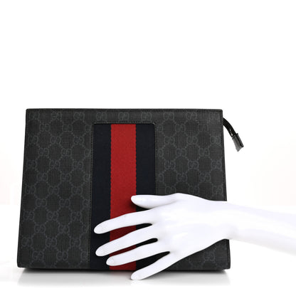 Gucci GG Supreme Monogram Selleria Calfskin Web New Web Cosmetic Case Black 2 of 10