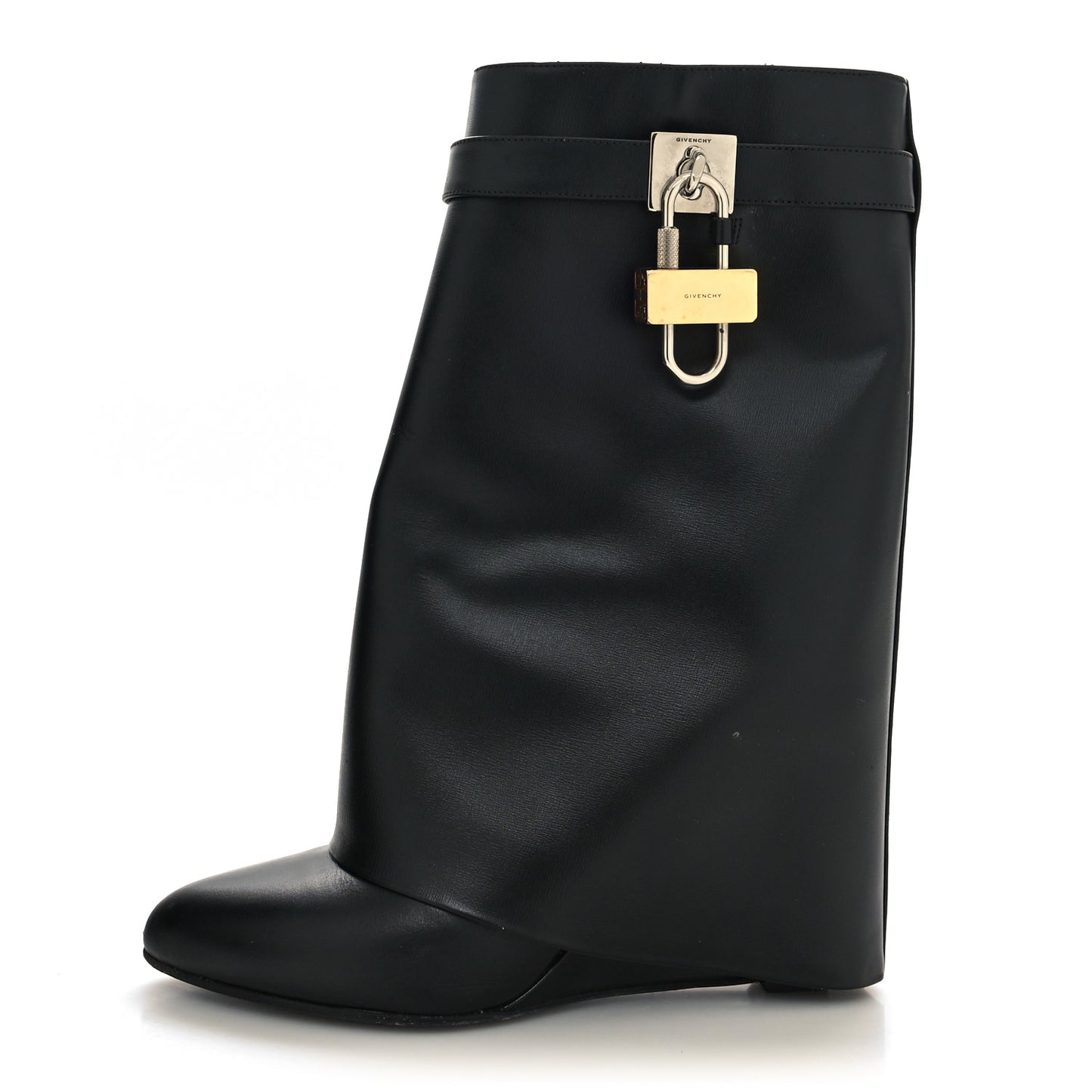 Calfskin Shark Lock Ankle Boots 38.5 Black