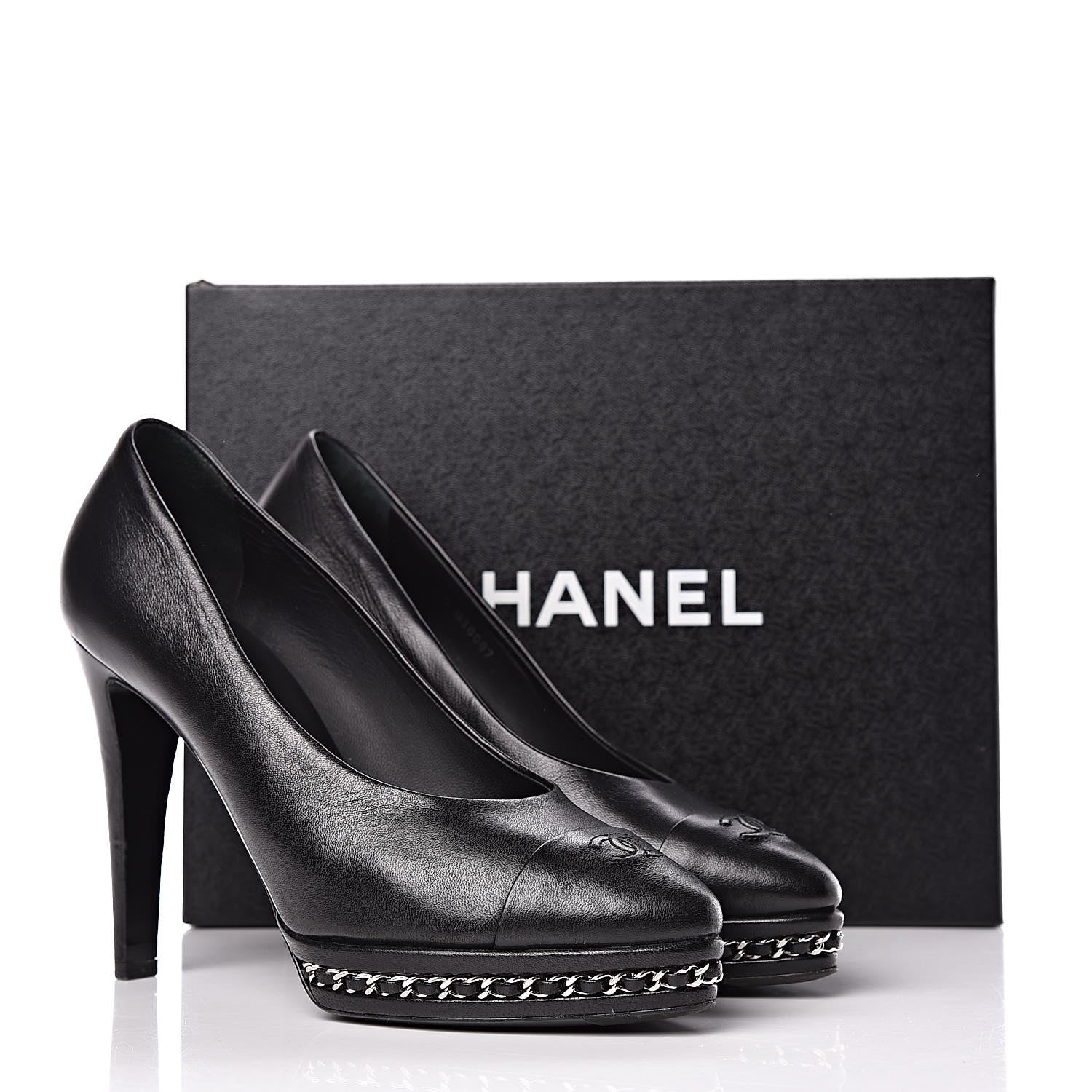 Chanel Lambskin CC Cap Toe Platform Chain Pumps 39 Black 14 of 14