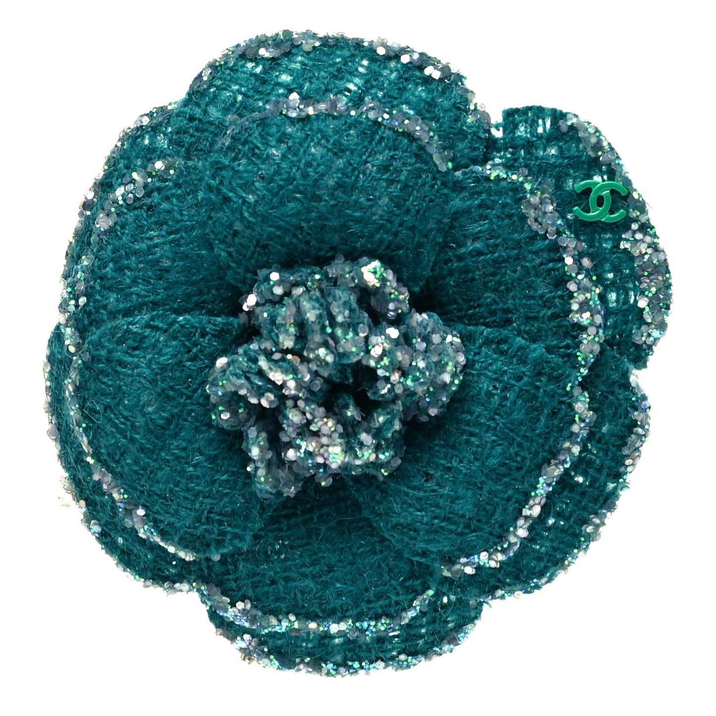 Tweed Camellia Pin Brooch Turquoise