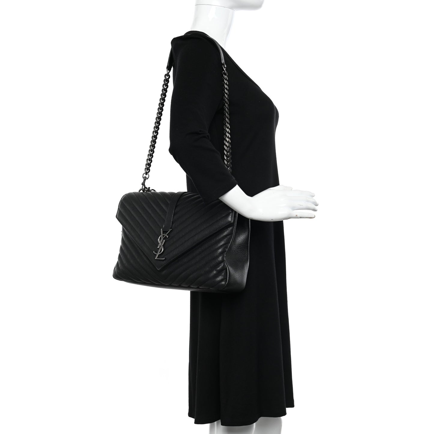 Sheepskin Matelasse Chevron Monogram Large College Satchel Black