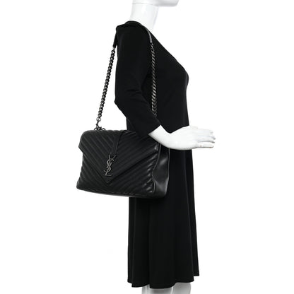 Saint Laurent Sheepskin Matelasse Chevron Monogram Large College Satchel Black 2 of 13
