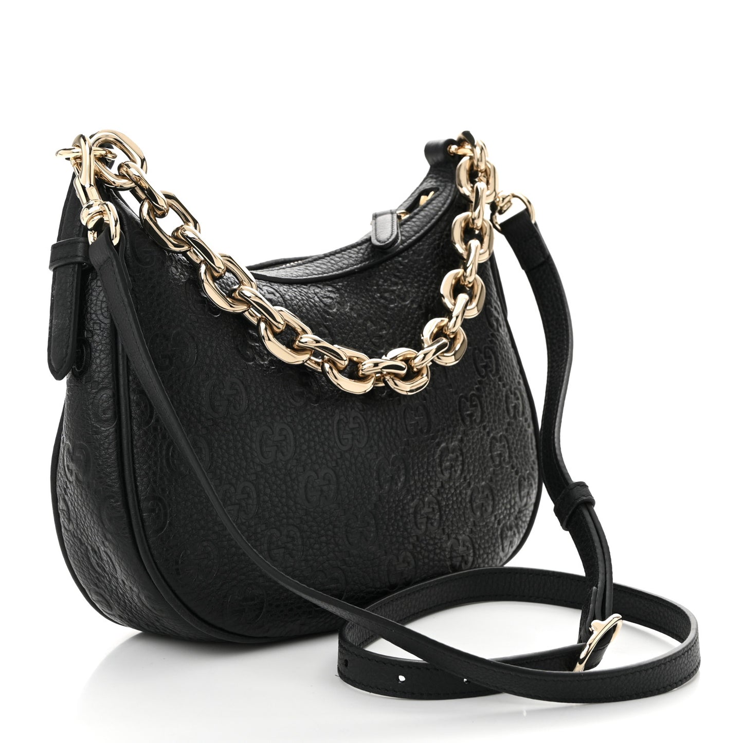 GG Grainy Calfskin Emblem Small Half Moon Shoulder Bag Black