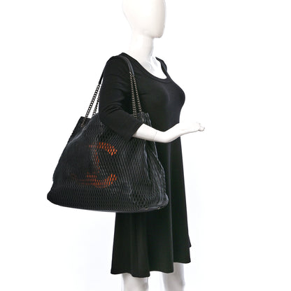 Chanel Calfskin Laser Cut Perforated CC Tote Black 2 of 12