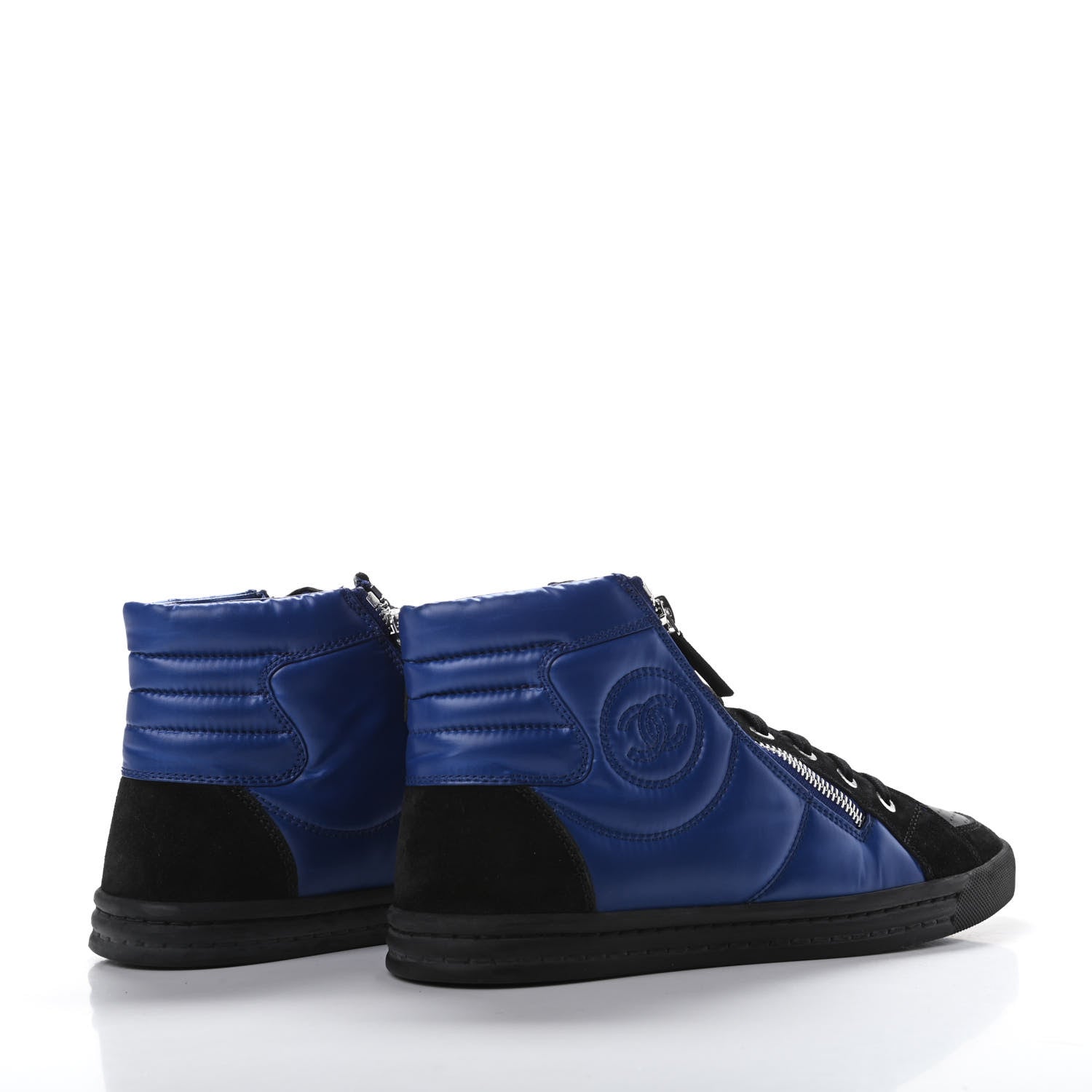 Chanel Calfskin Pearl High Top CC Sneakers 38 Black Blue 4 of 9