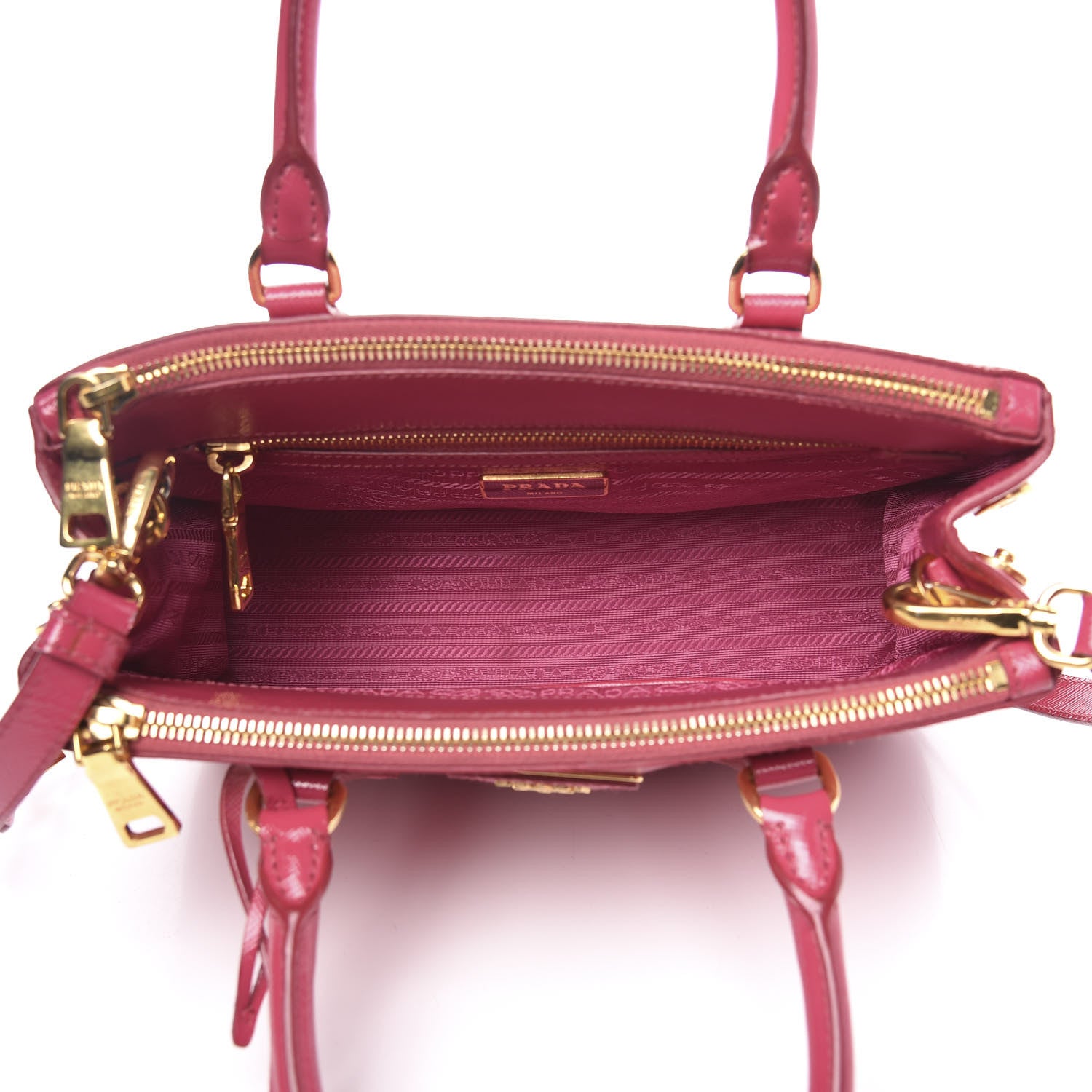 Prada Saffiano Vernice Mini Galleria Double Zip Tote Peonia 5 of 12