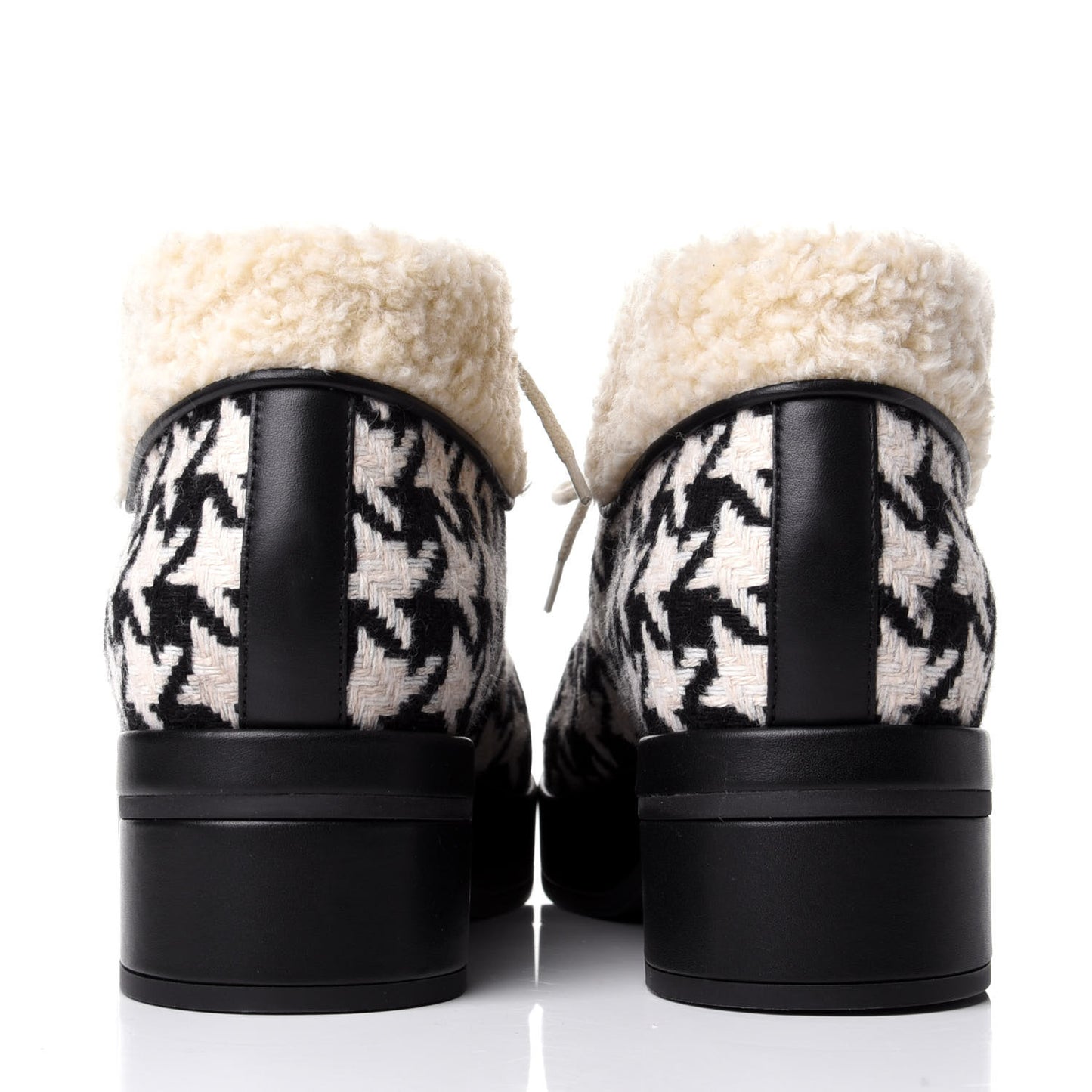 Optical Tweed Faux Shearling Houndstooth Victor Lace Up Ankle Boots 36 White Black