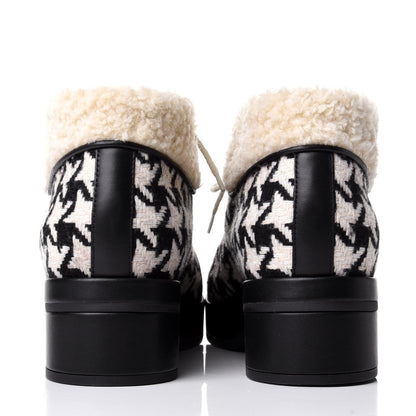 Gucci Optical Tweed Faux Shearling Houndstooth Victor Lace Up Ankle Boots 36 White Black 3 of 5