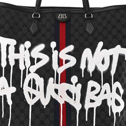 Gucci X BALENCIAGA BB Monogram Web Graffiti Large Ophidia Shopping Tote Black 9 of 13