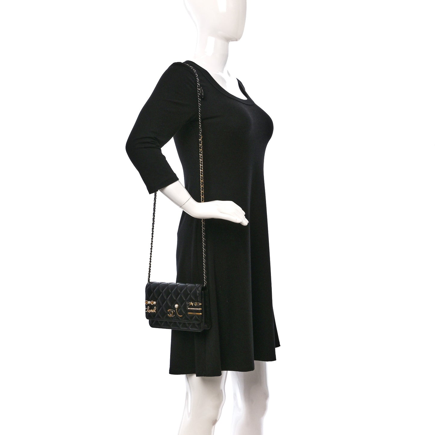 Lambskin Quilted Coco Clips Wallet On Chain WOC Black