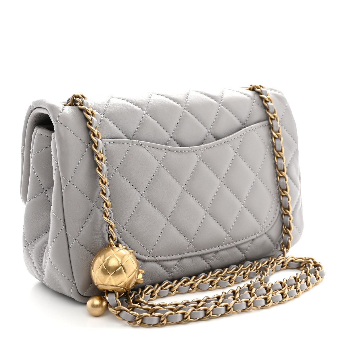 Lambskin Quilted Mini Rectangular Pearl Crush Flap Grey