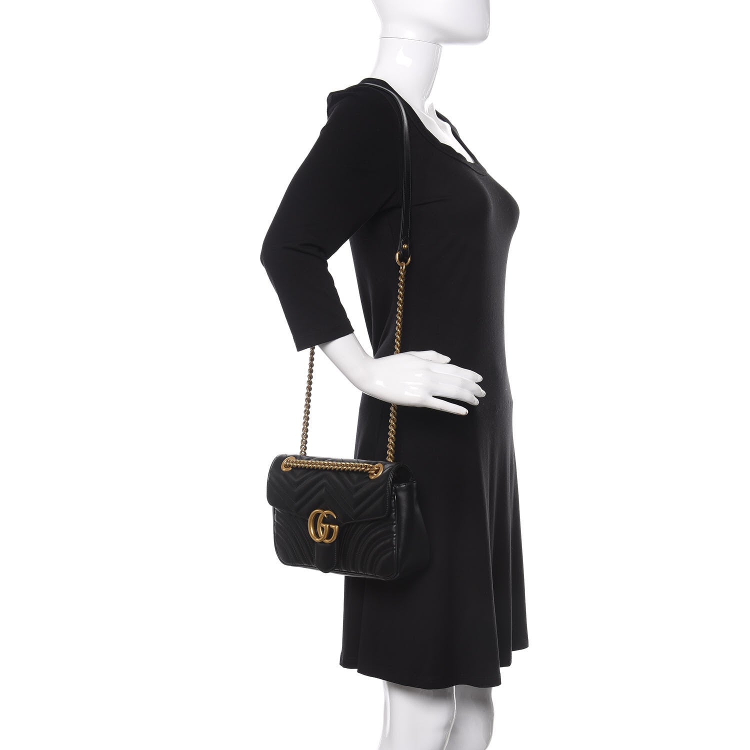 Gucci Calfskin Matelasse Small GG Marmont Shoulder Bag Black 2 of 10