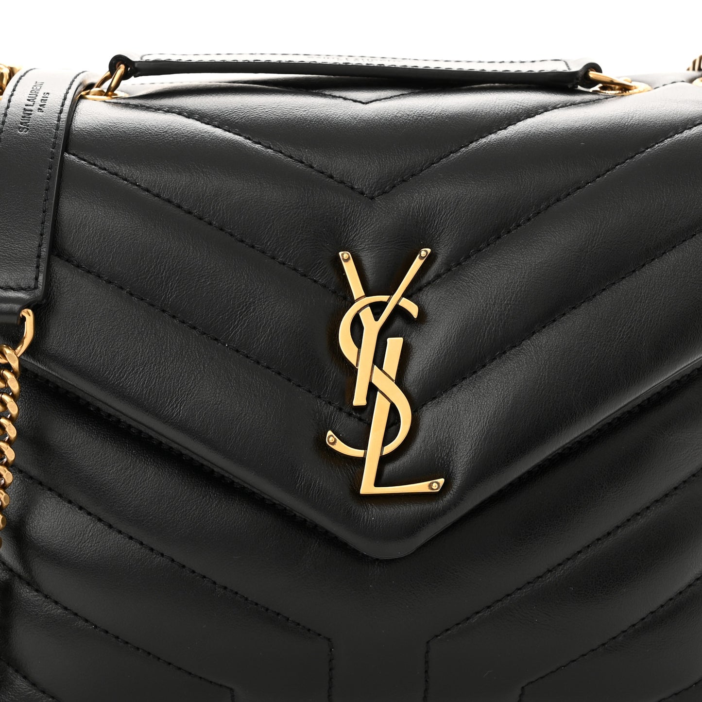 Calfskin Y Quilted Monogram Small Loulou Chain Satchel Black