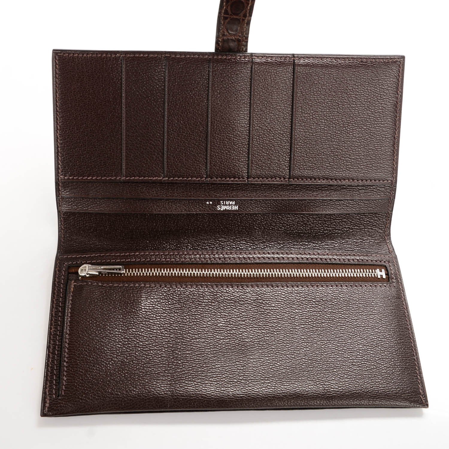 Hermes Matte Niloticus Crocodile Bearn Wallet Chocolate 6 of 9