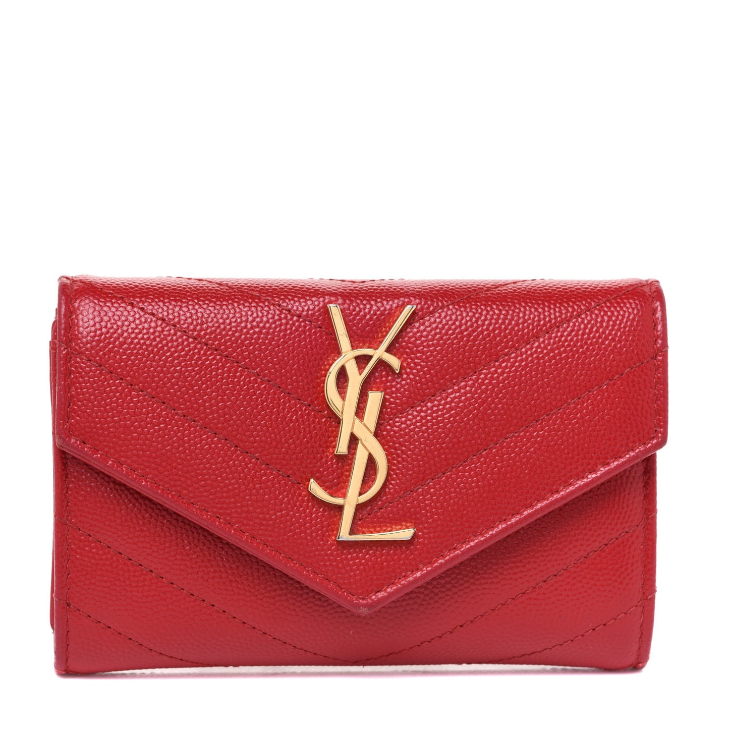 Grain De Poudre Matelasse Chevron Small Monogram Envelope Wallet Rouge Eros