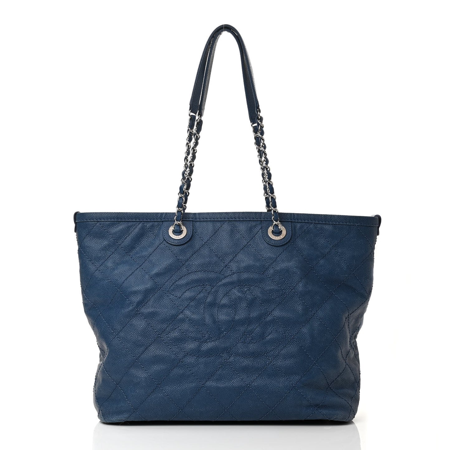 Grained Calfskin Quilted Small Daily Shopping Tote Blue