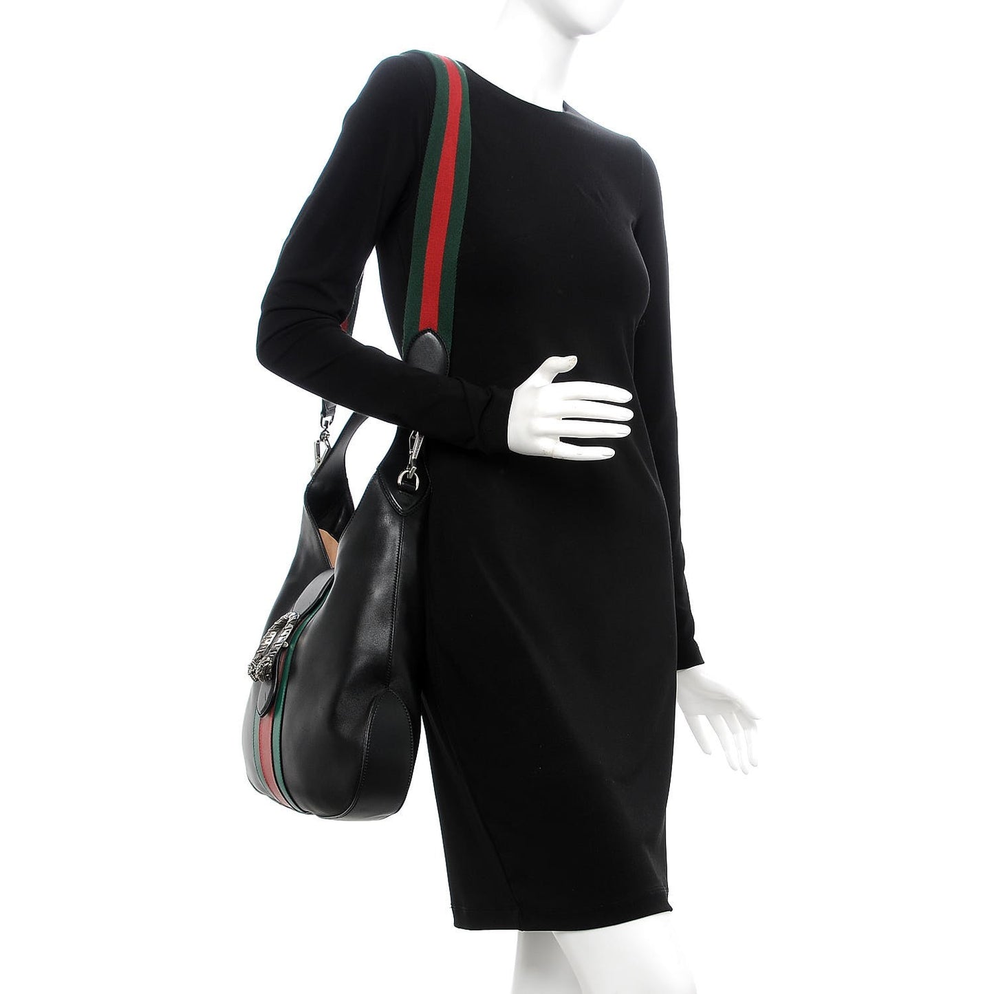 Calfskin Web Stripe Medium Dionysus Hobo Black