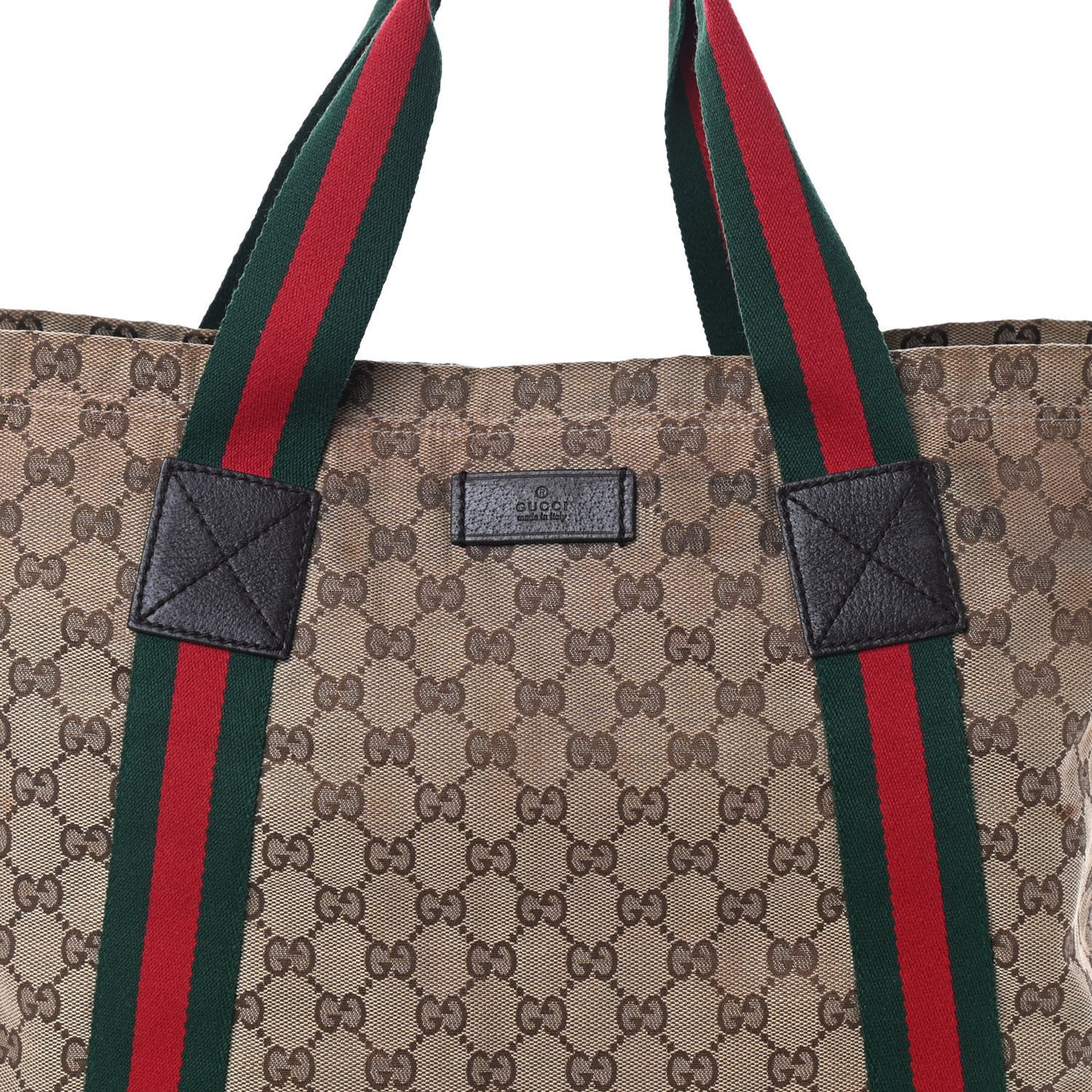 GG Monogram Medium Web Handle Vertical Tote Dark Brown