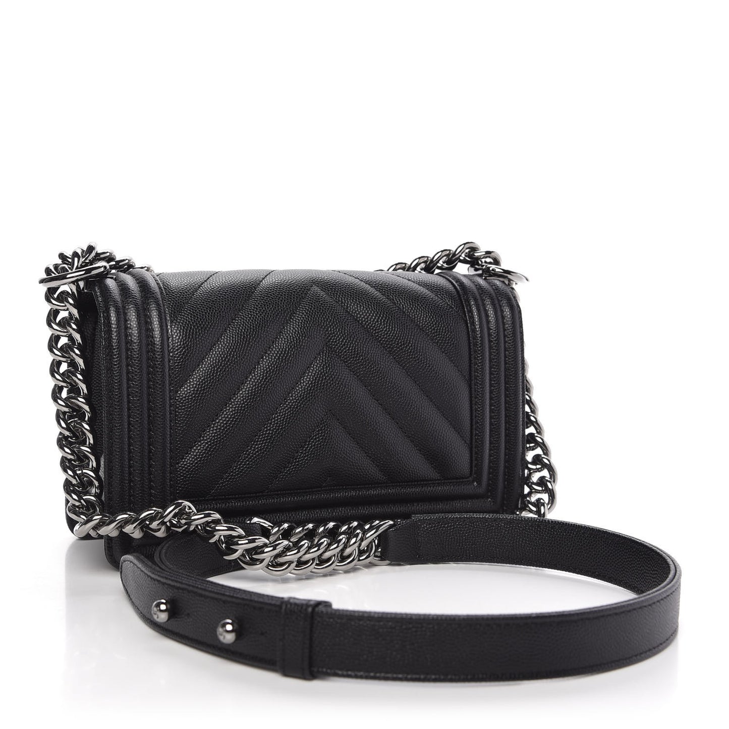Caviar Chevron Quilted Small Boy Flap Black