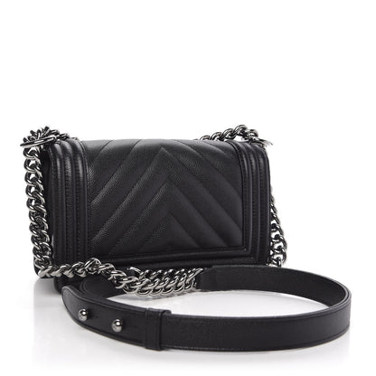 Chanel Caviar Chevron Quilted Small Boy Flap Black 3 of 10