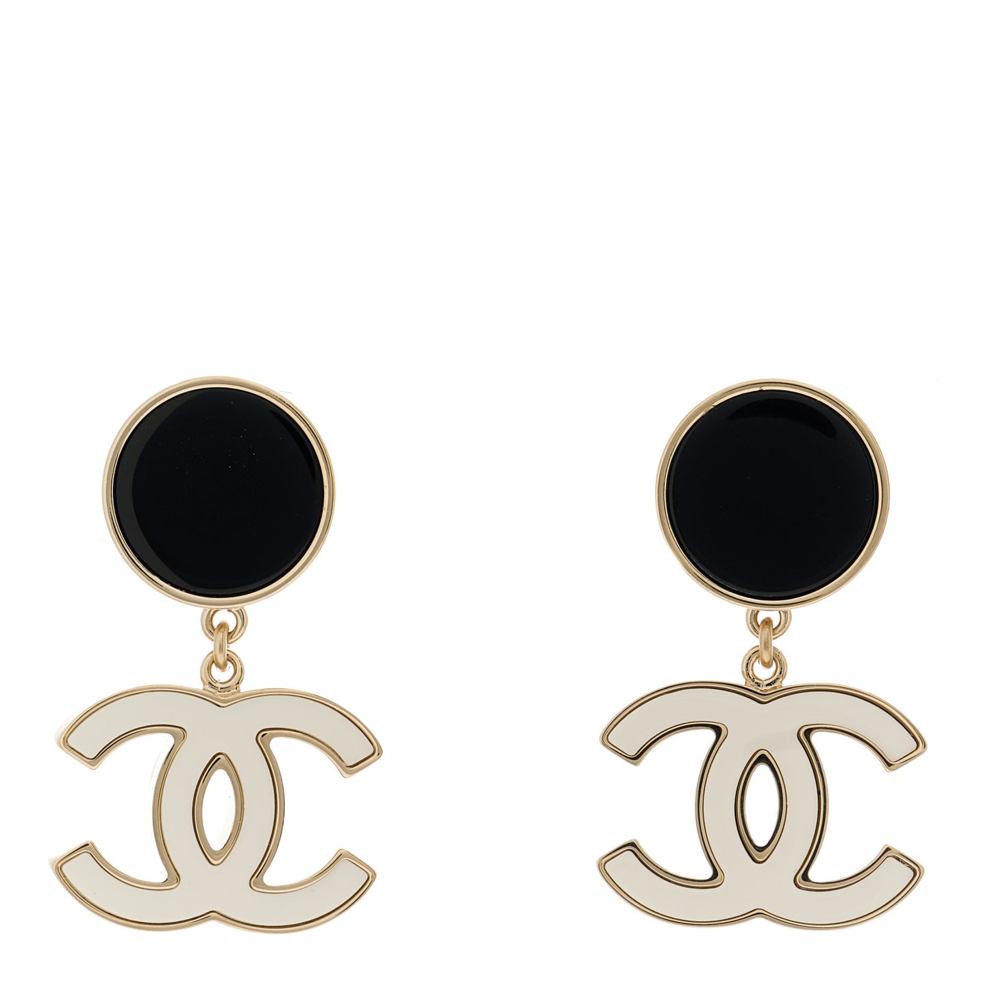 Enamel CC Drop Earrings Black White
