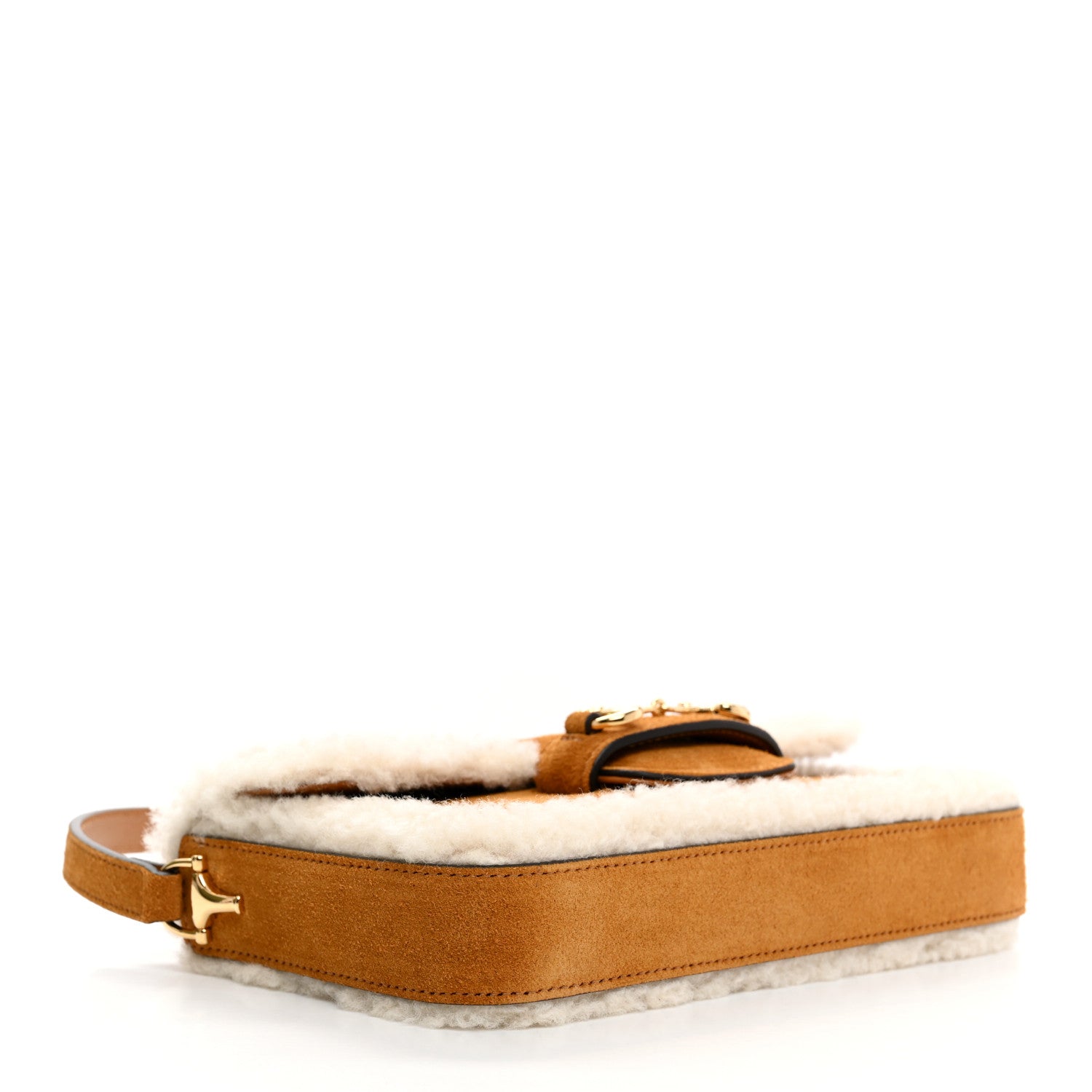 Gucci Suede Shearling Horsebit Mini 1955 Shoulder Bag Honey Beige Milk 5 of 13