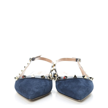 Valentino Garavani Suede Nappa Rockstud Slingback Flats 37 Marine 2 of 8