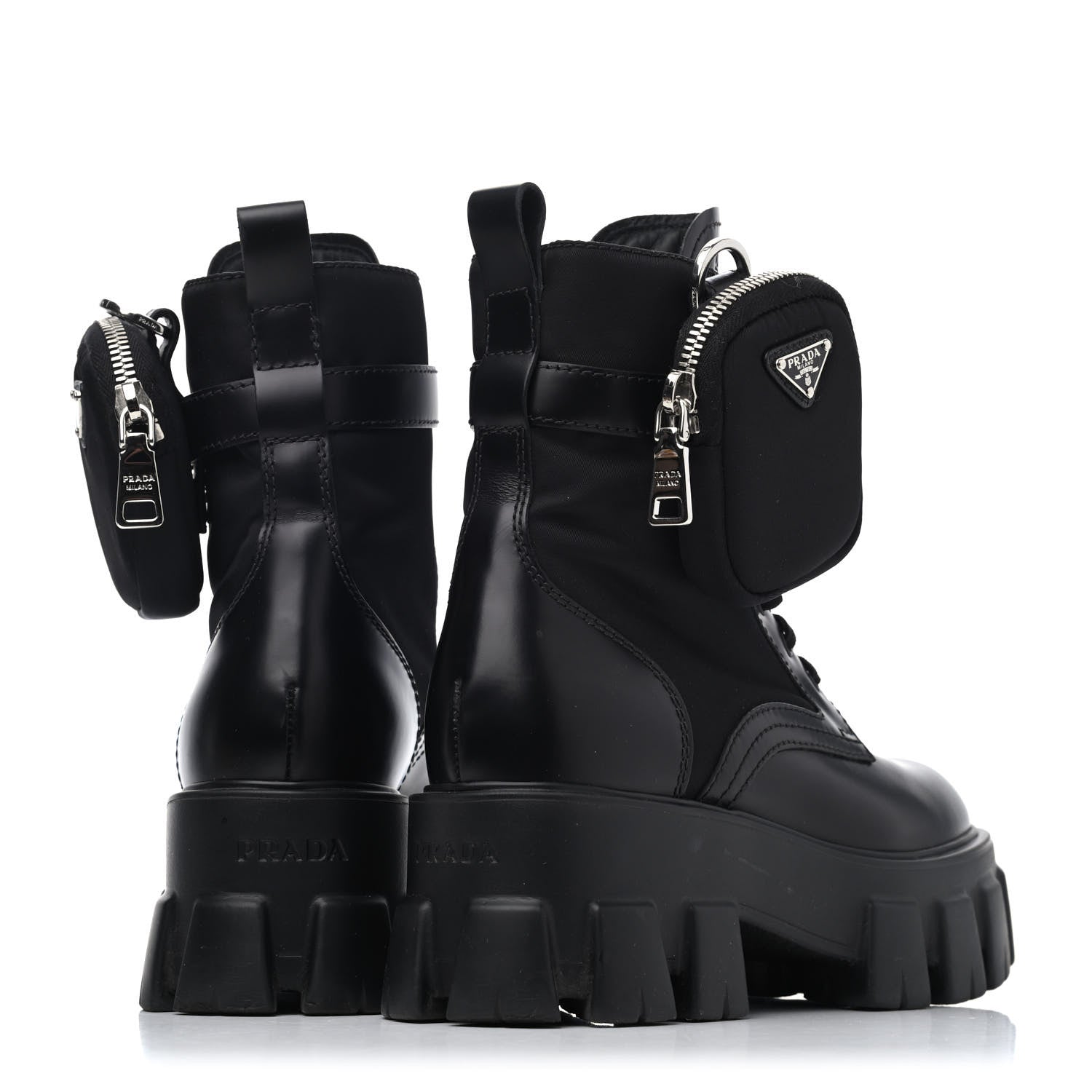 Prada Spazzolato Rois Nylon Metal Triangle Logo Monolith Pouch Pocket 55mm Boots 36 Black 3 of 4