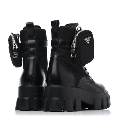 Prada Spazzolato Rois Nylon Metal Triangle Logo Monolith Pouch Pocket 55mm Boots 36 Black 3 of 4