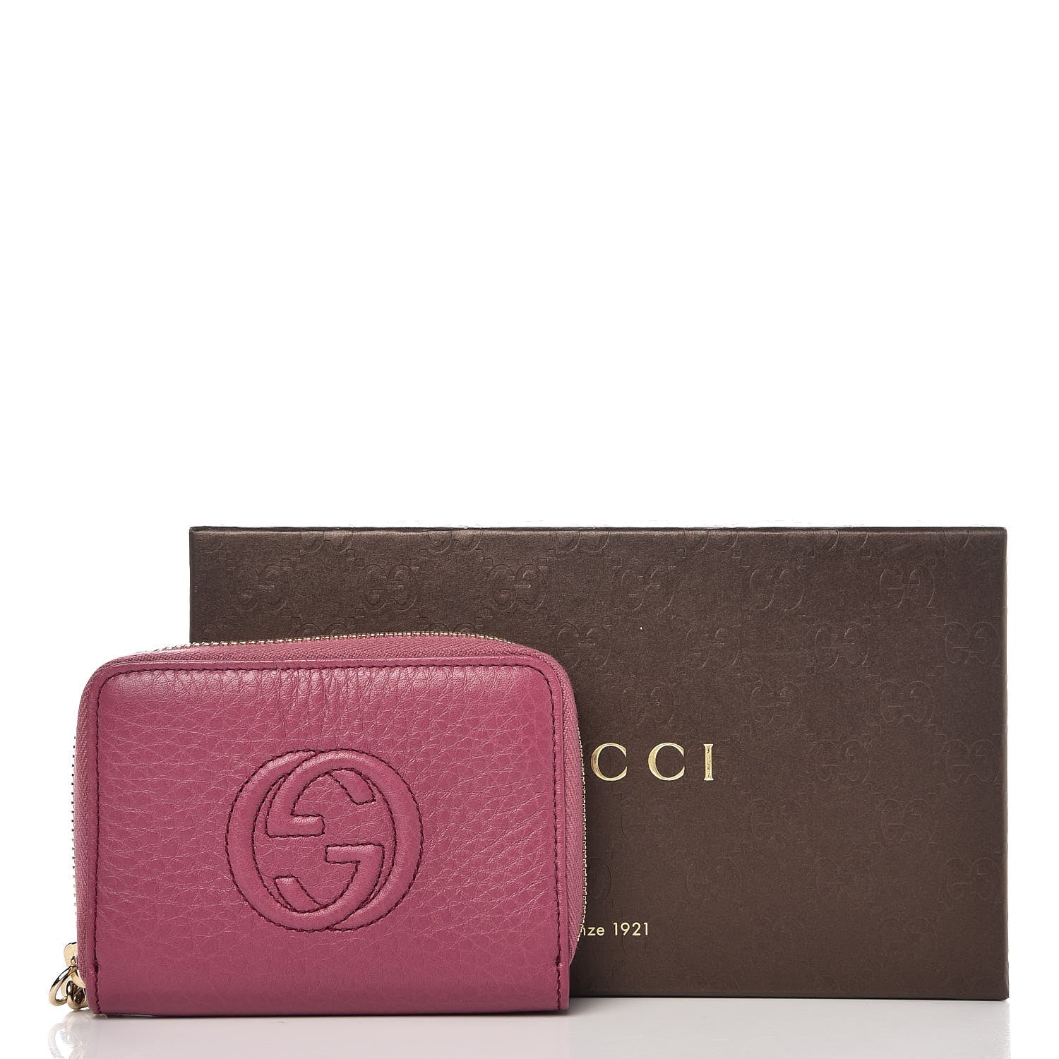 Gucci Pebbled Calfskin Soho Compact Disco Zip Around Wallet Peonia Flower 8 of 8
