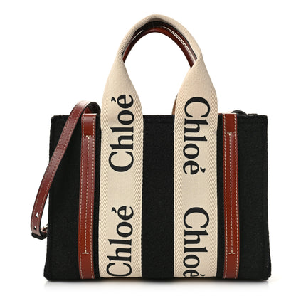 Chloe Felt Calfskin Small Woody Ribbon Tote With Strap Black 1 of 8