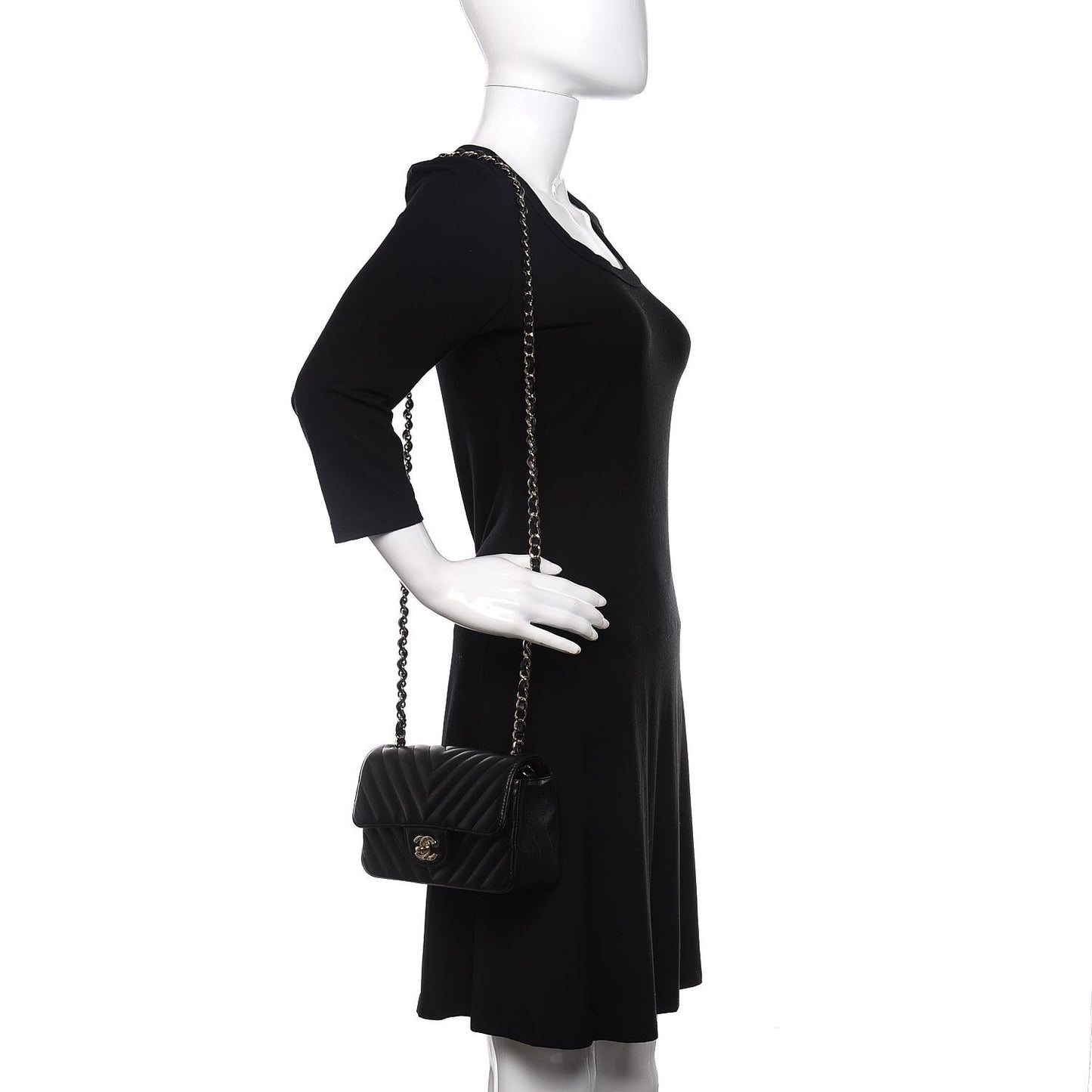 Lambskin Chevron Quilted Mini Rectangular Flap Black