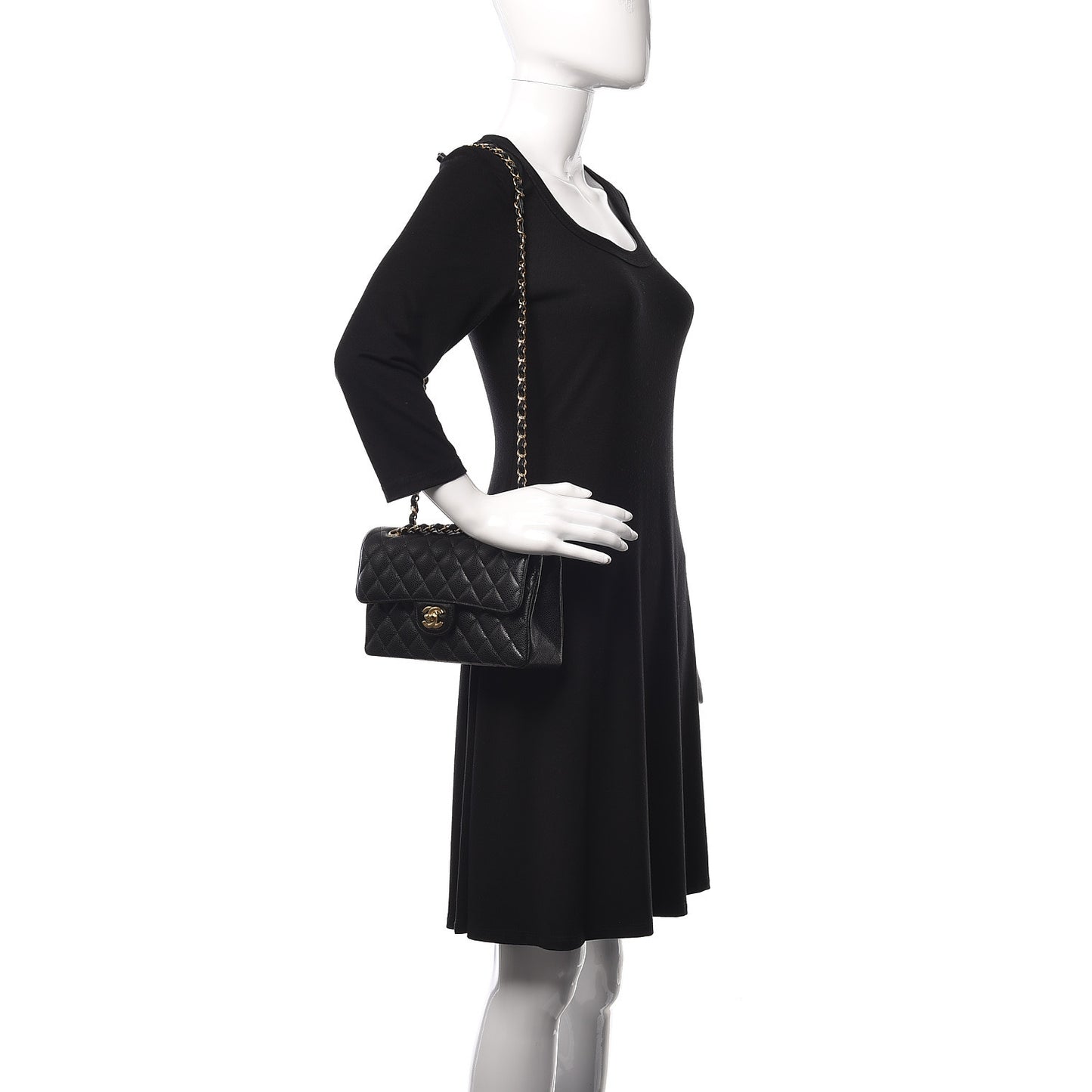 Caviar Quilted Small Double Flap Black