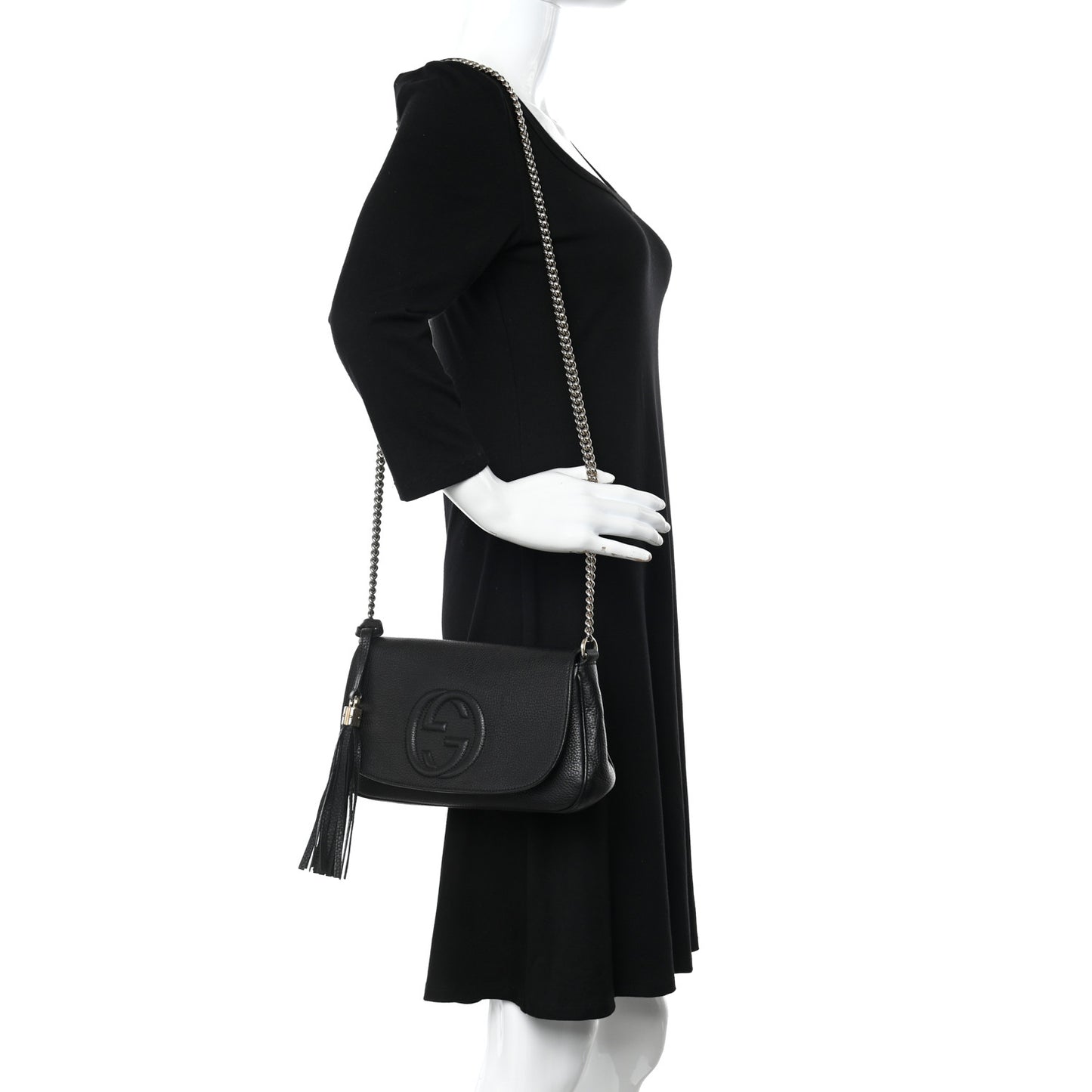 Pebbled Calfskin Medium Soho Flap Crossbody Black