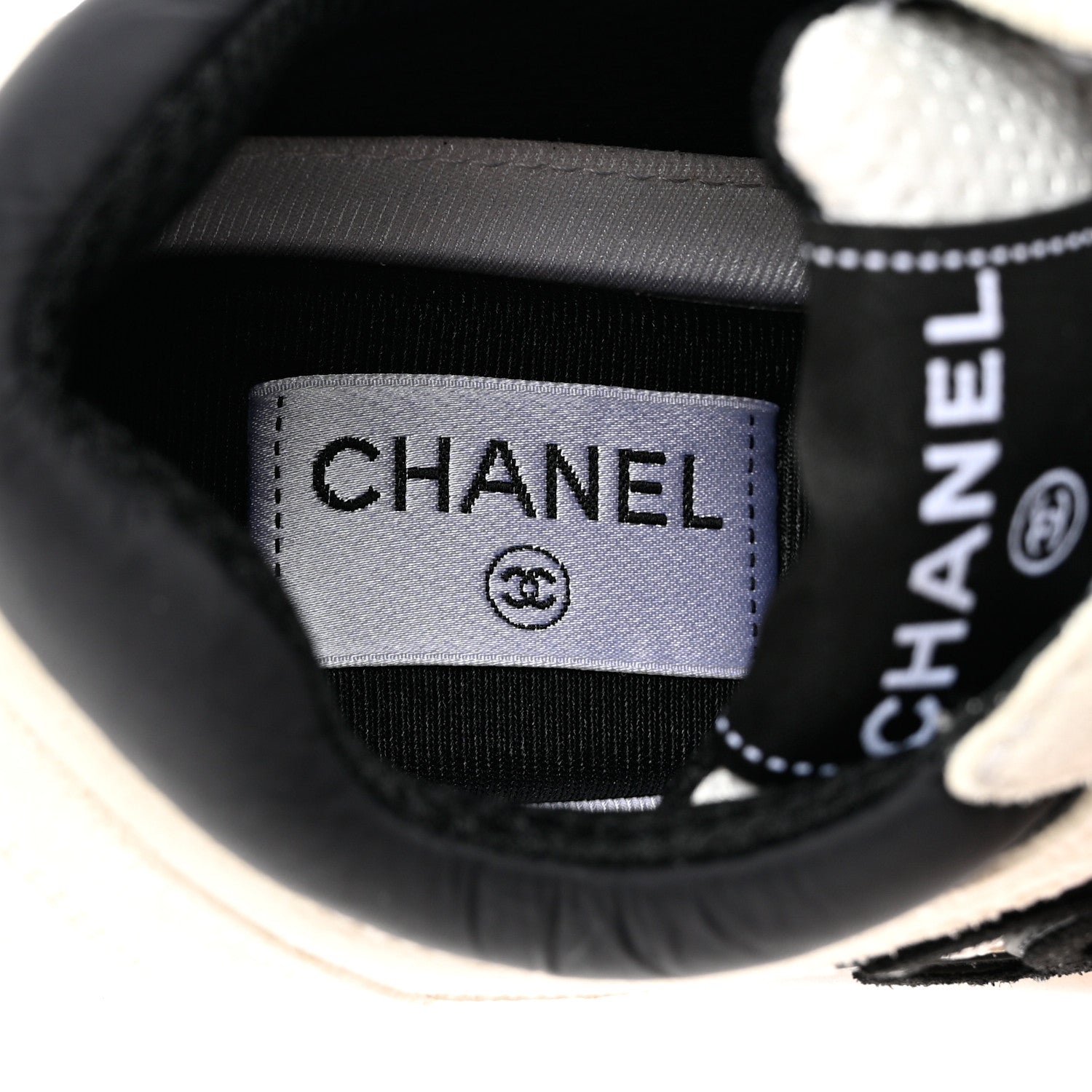 Chanel Mesh Suede Calfskin Grained Calfskin Womens CC Sneakers 38 White Black 7 of 8