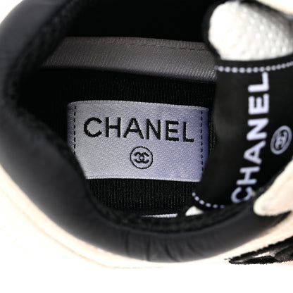 Chanel Mesh Suede Calfskin Grained Calfskin Womens CC Sneakers 38 White Black 7 of 8