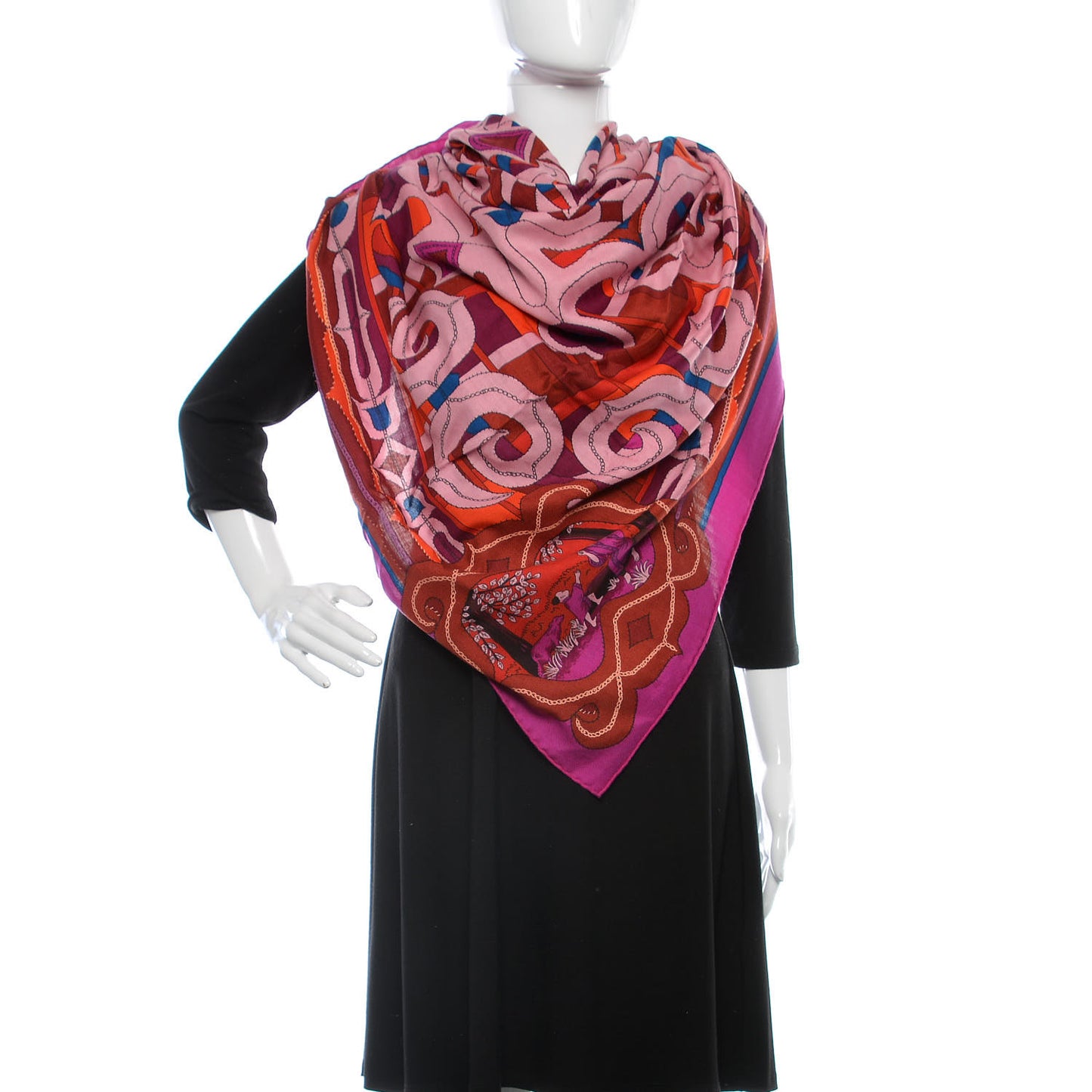 Cashmere Silk Esprit Ainou Shawl 140 Fuschia Vieux Rose Rouge H