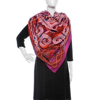 Hermes Cashmere Silk Esprit Ainou Shawl 140 Fuschia Vieux Rose Rouge H 2 of 6