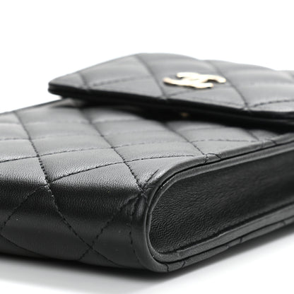 Chanel Lambskin Quilted Pearl Phone Holder With Chain Black 11 of 12