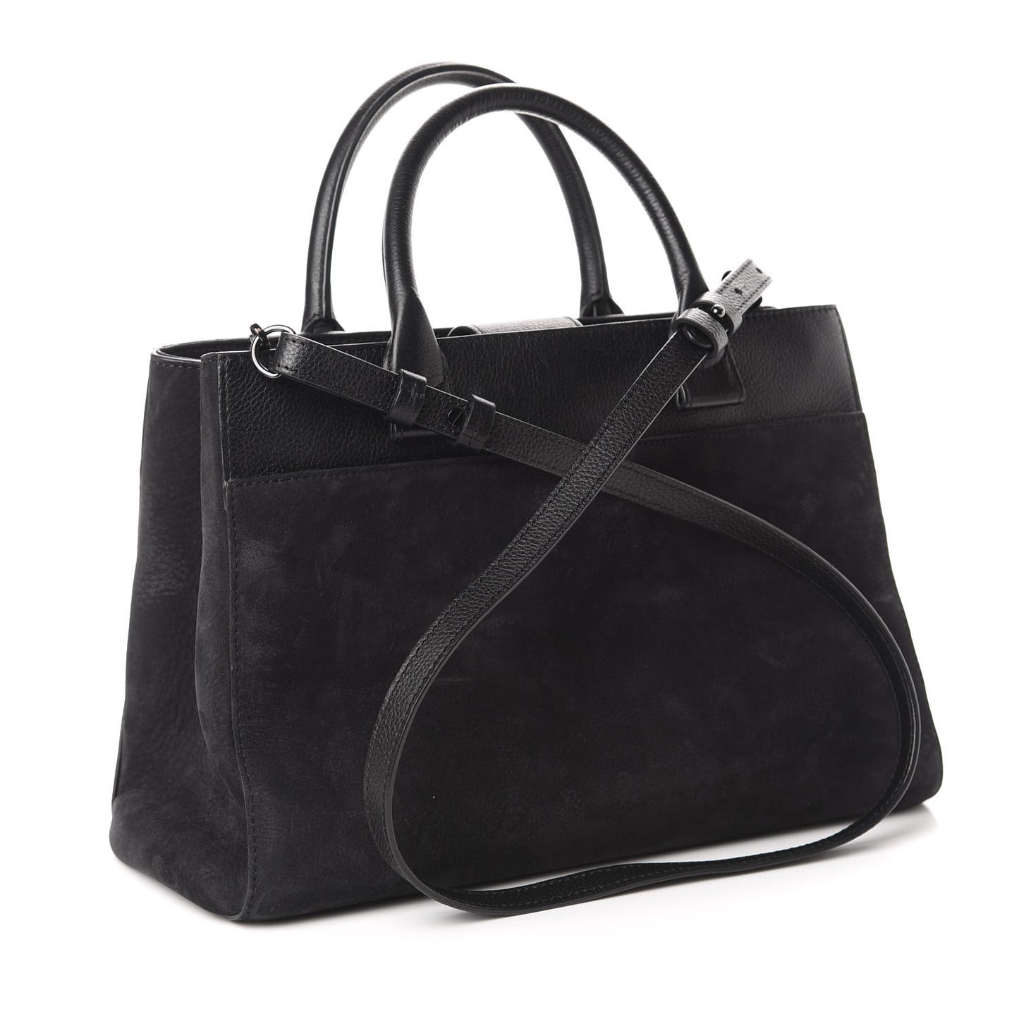 Grained Calfskin Suede Small Neo Executive Shopper Tote Black