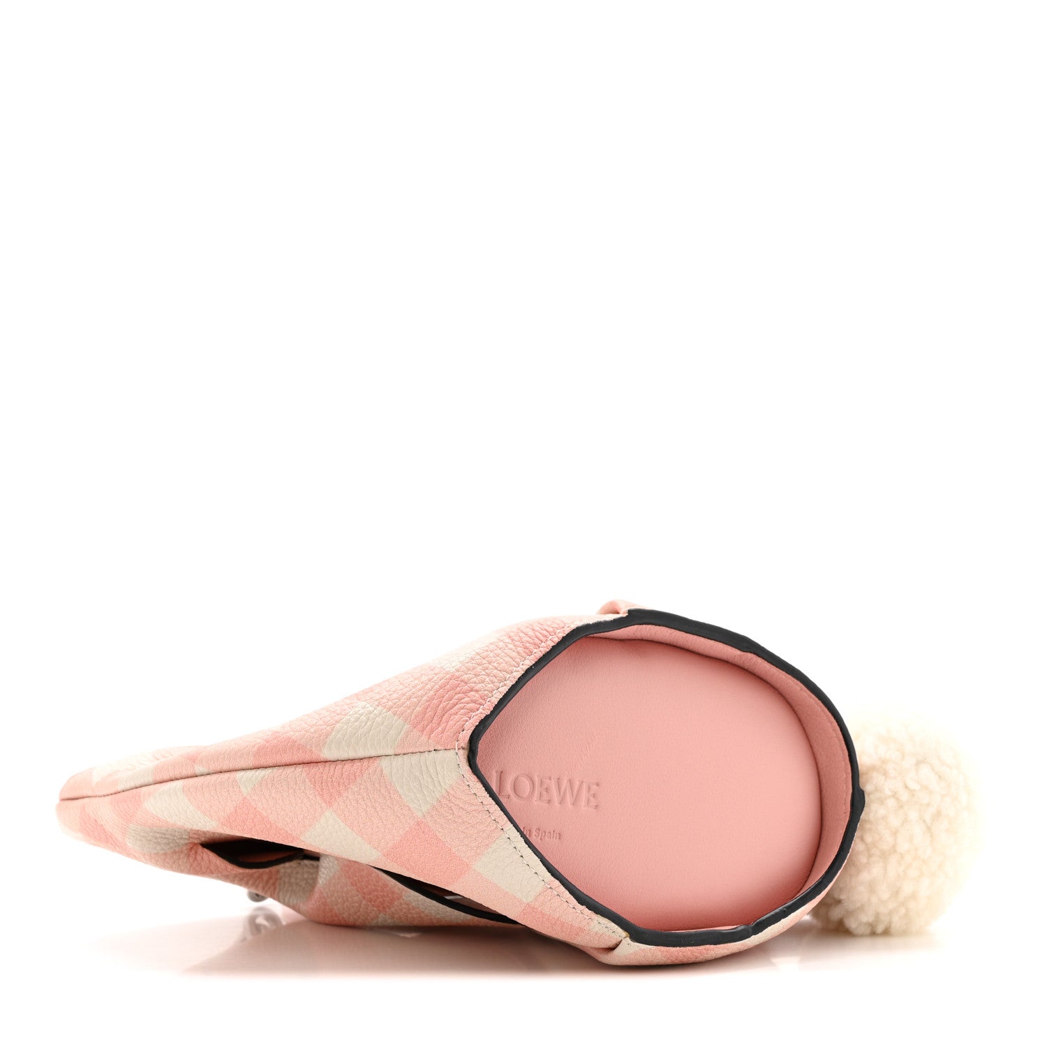 Loewe Calfskin Shearling Gingham Mini Bunny Crossbody Bag Pink 4 of 14